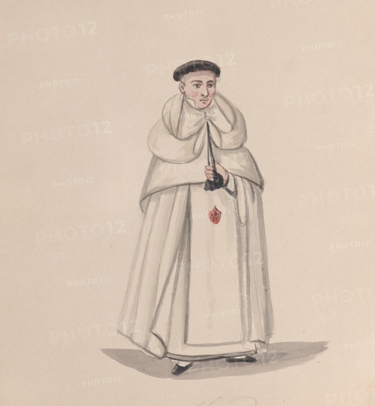 A priest from the Mercederian order (Order of Our Lady of Mercy), from a group of drawings depicting Peruvian costume, 1848.