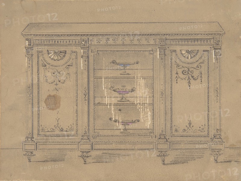 Cabinet Design with Glass Center Door, 19th century.