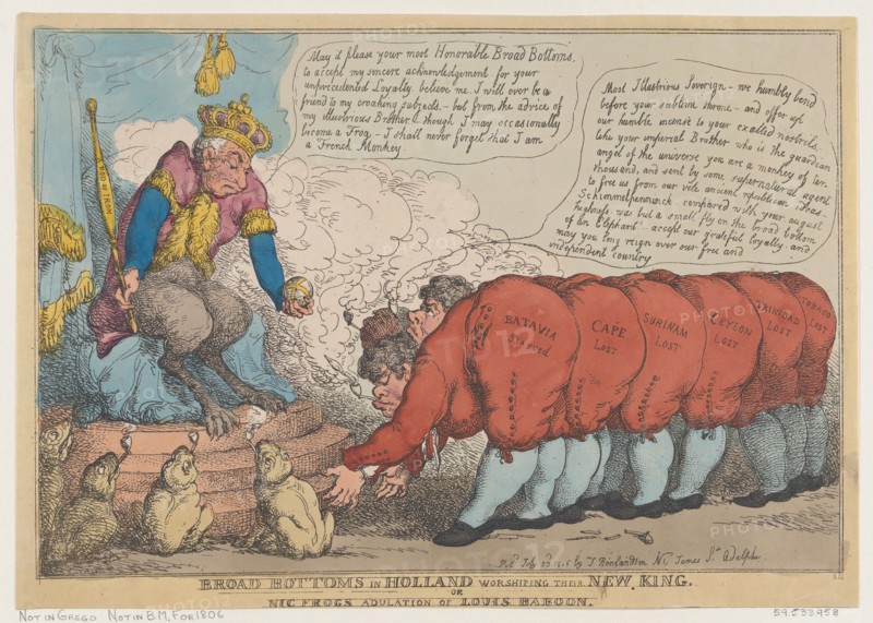 Broad Bottoms in Holland Worshiping Their New King, July 23, 1806.