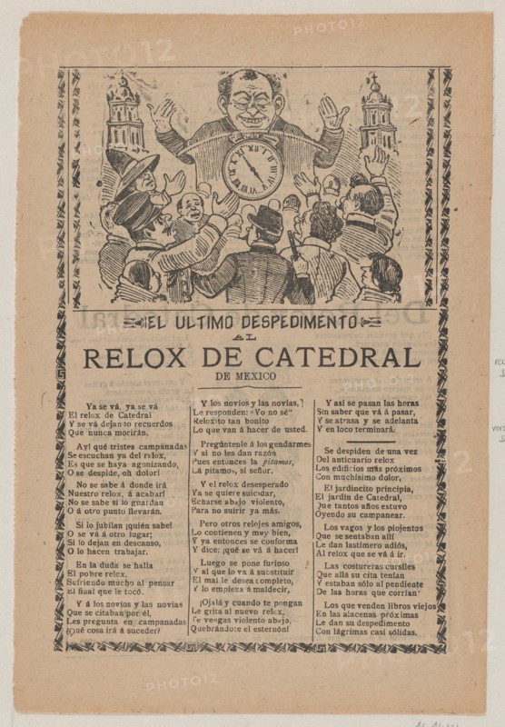 Broadsheet relating to the new clock installed in the cathedral in Mexico City in June 1905, 1905.