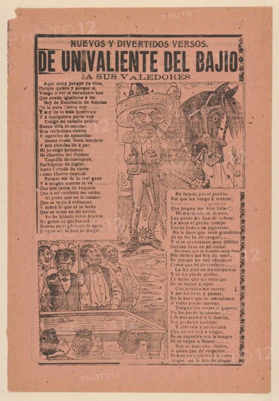 Broadsheet with a caricature of a horseman and his horse and a group of men playing billiards, 1902.