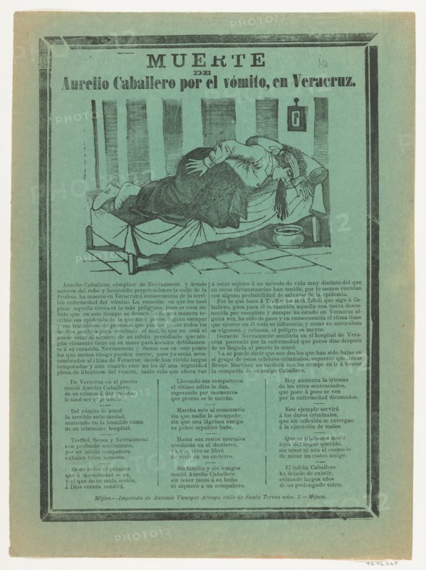 Broadside relating to Aurelio Cabellero who died from vomiting, ca. 1890-1900.