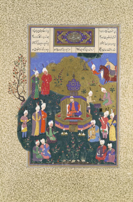 Buzurjmihr Appears at Nushirvan's Fifth Assembly, Folio 622r from the Shahnama (Book of Kings) of Shah Tahmasp, ca. 1530-35.