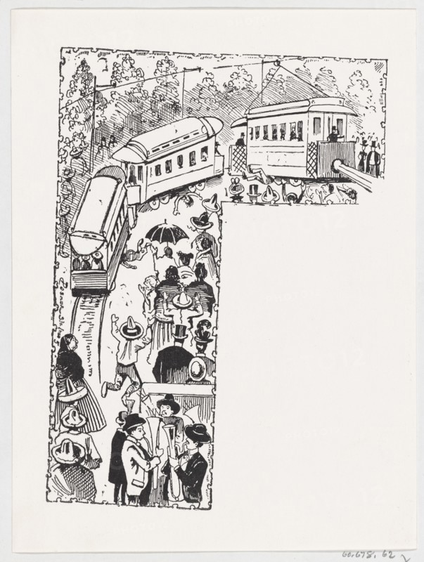 Chaos and fatalities resulting from a broken electric trolley car, from a broadside entitled 'Alegre Inauguracion del Eléctrico Tranvía', 1900.