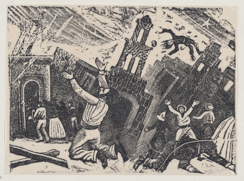 Chaos during an earthquake, ca. 1880-1910.
