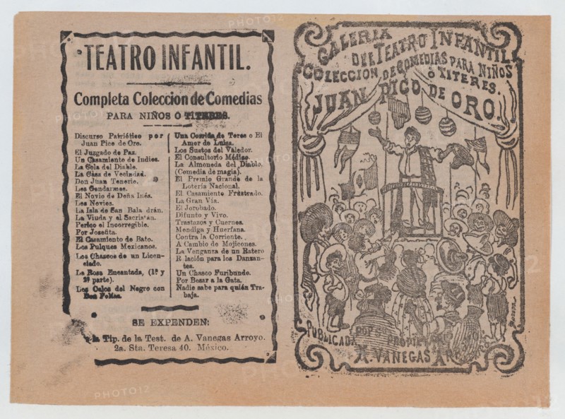 Cover for 'Juan Pico de Oro', a man in a pulpit addressing a crowd before him, ca. 1880-1910.