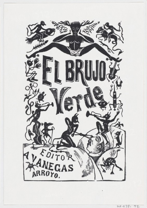 Demons troubling a sick man in bed, illustration for 'El Brujo Verde (The Green Magician)' edited by Antonio Vanegas Arroyo, ca. 1880-1910.