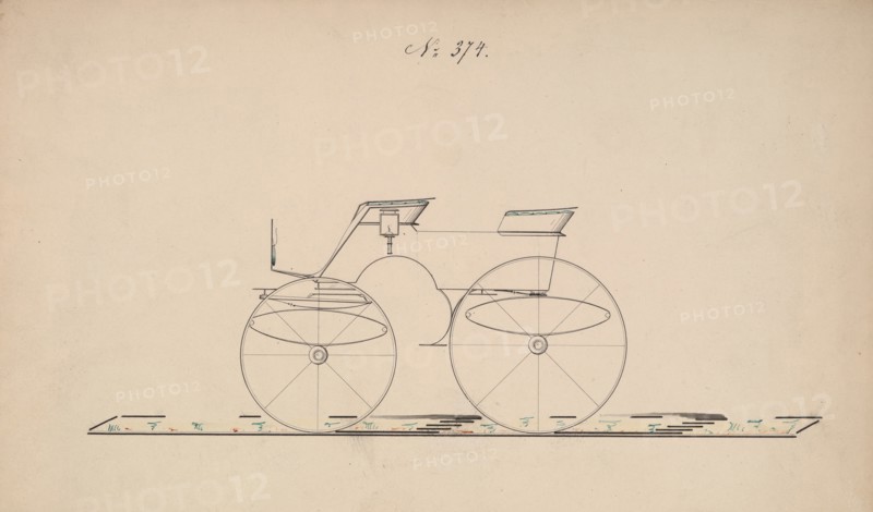 Design for 4 seat Phaeton, no top, no. 374, 1850-70.