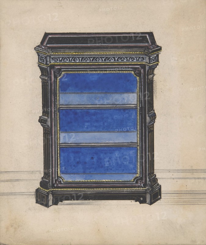Design for a Black Cabinet with a Blue Interior, 19th century.