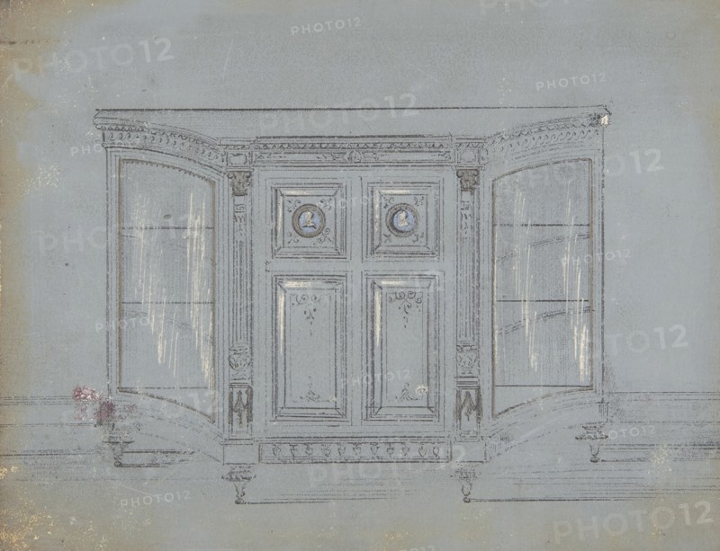 Design for a Cabinet with Glass Side Doors and Porcelain Plaques, 19th century.