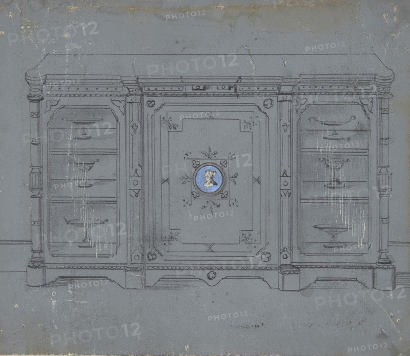 Design for a Cabinet witha Porcelain Plaque on the Center Panel, 19th century.