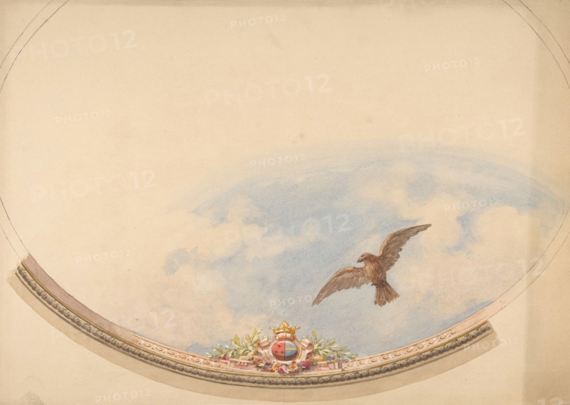 Design for a ceiling painted with clouds and a soaring eagle, second half 19th century.