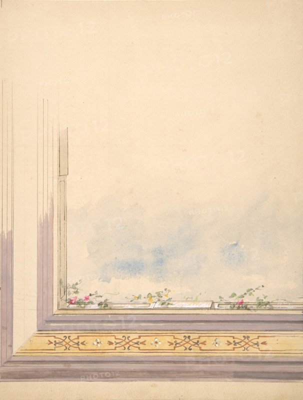 Design for a ceiling painted with clouds and flowering vines, 1830-97.