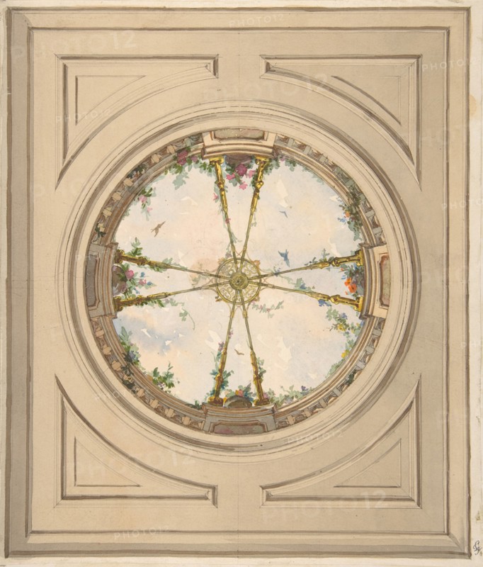 Design for a ceiling painted with clouds and trellis work, second half 19th century.