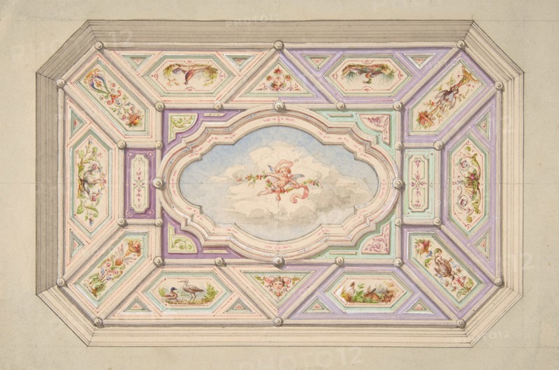 Design for a ceiling with a putto, second half 19th century.