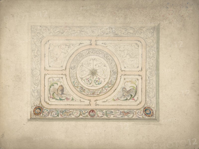 Design for a Ceiling with Lion and Lioness, 19th century.