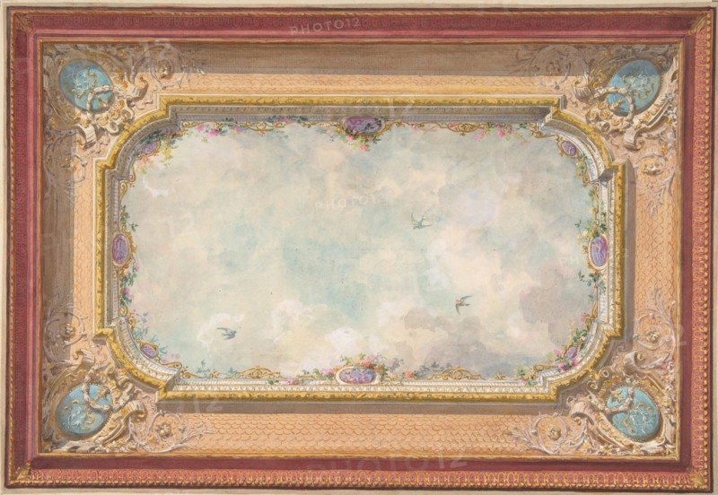Design for a ceiling with trompe l'oeil sky, second half 19th century.