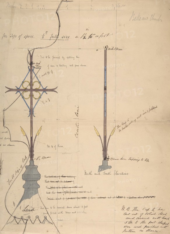 Design for a Cross Supported by Lead Roof Cap, for Belleaw Church, ca. 1880.