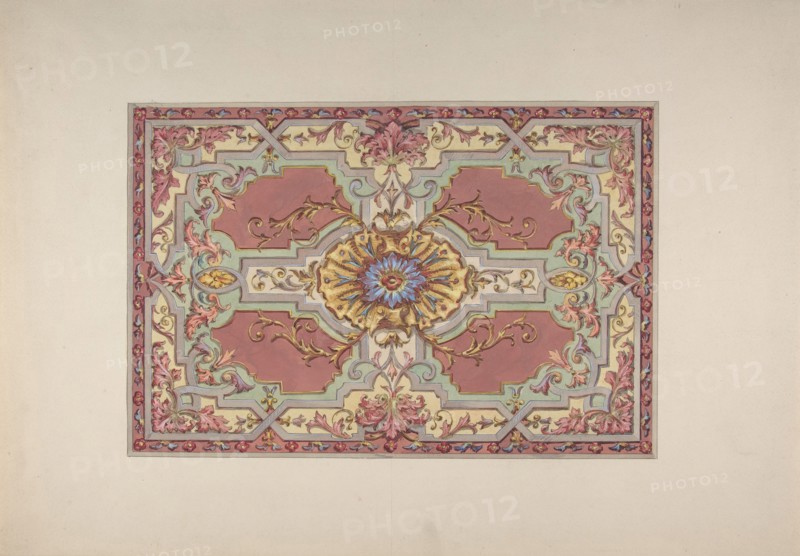 Design for a Painted Ceiling with Strapwork and Foliage on a Rose Background, second half 19th century.