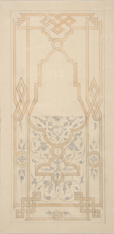 Design for a panel ornamented with strapwork and rinceaux, 1830-97.