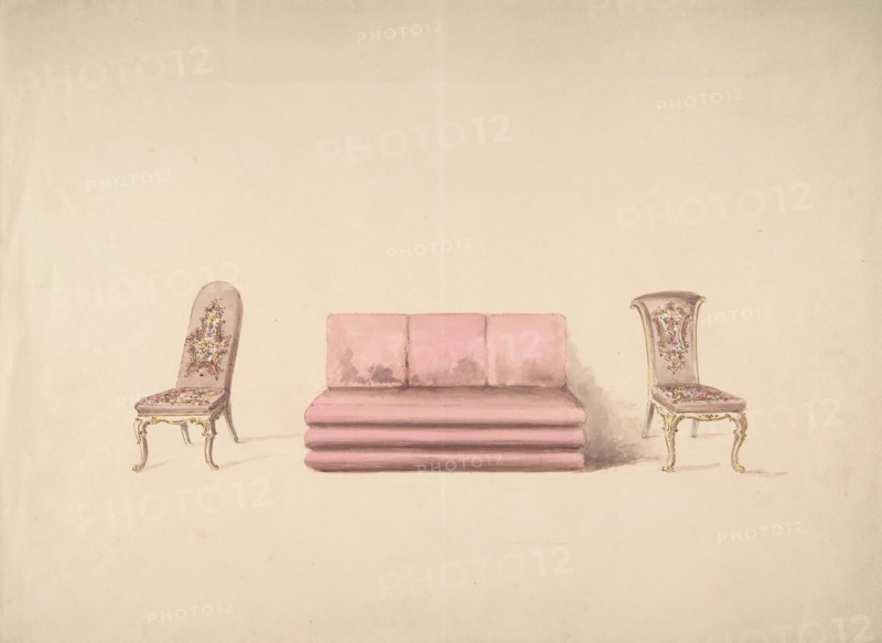 Design for a Pink Sofa and Two Mauve Chairs, early 19th century.