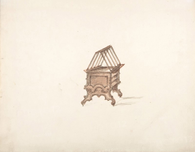 Design for a Two-sided Bookstand with Shelves (Verso: sketch), early 19th century.