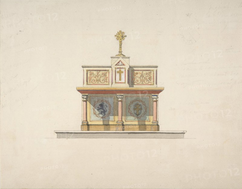 Design for an altar table surmounted by a crucifixion, second half 19th century.