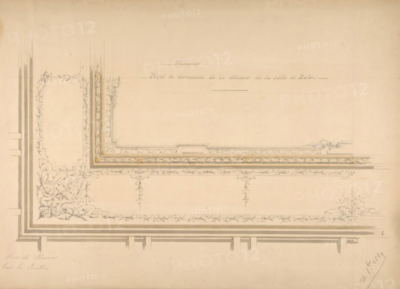 Design for ceiling decoration in the residence of the Duc de Massa on the rue la Boétie, Paris, 1889.