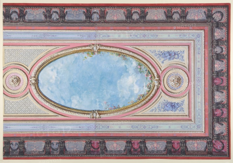 Design for Ceiling: Gallery of Château de Magnitot (recto); Decorative Design (verso), second half 19th century.