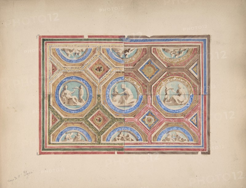 Design for Coffered Ceiling in Four Alternate colour Schemes, Empress Eugenie's Hotel, second half 19th century.