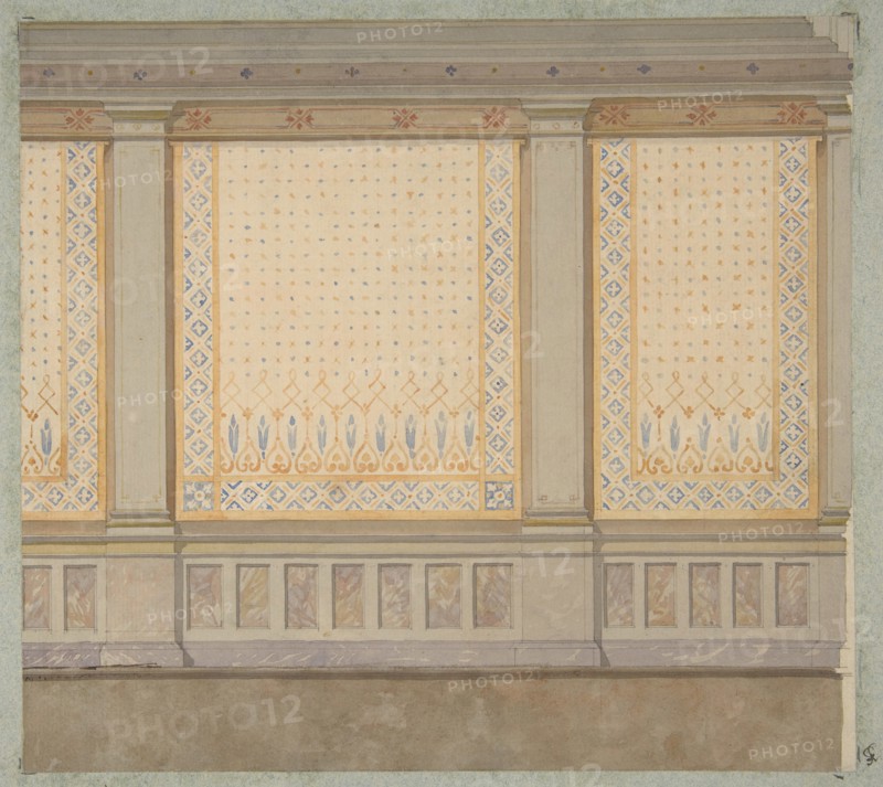 Design for decoration of a wall with painted panels separated by pilasters, 1830-97.
