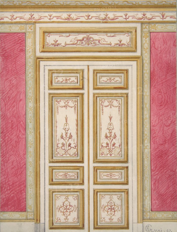 Design for double doors decorated in the rococo style, 1867.
