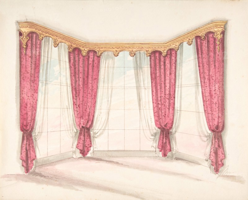 Design for Red Curtains with a Gold Pelmet, early 19th century.