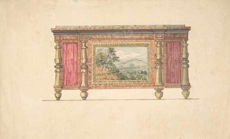 Design for Sideboard with Inset Landscape, early 19th century.