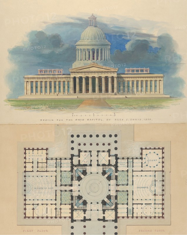 Design for the Capitol of Ohio, Columbus, 1839.
