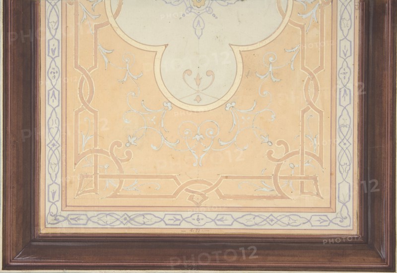Design for the decoration of a ceiling with strapwork and rinceaux, 1830-97.