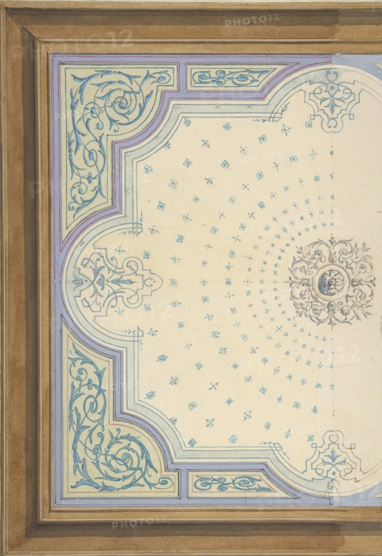 Design for the decoration of a ceiling with strapwork and rinceaux, 1830-97.