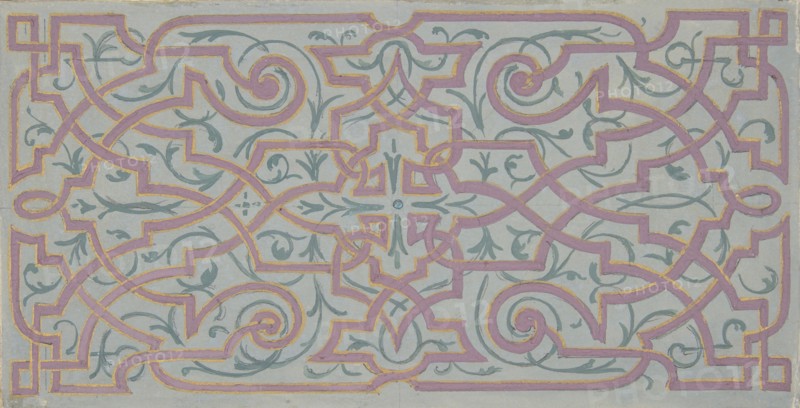 Design for the decoration of a ceiling with strapwork, 1830-97.