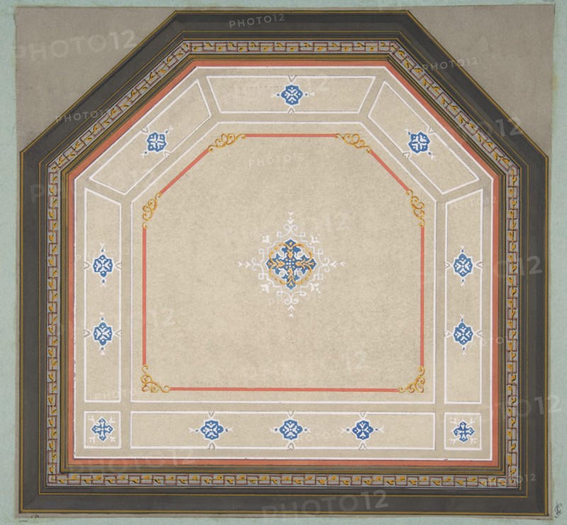 Design for the decoration of a pentagonal ceiling, 1830-97.