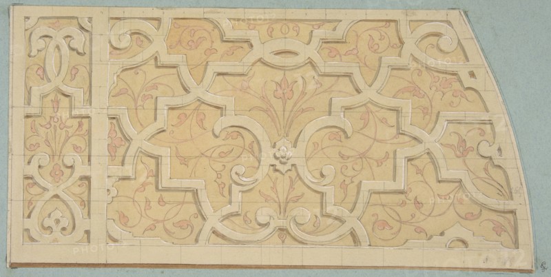 Design for the decoration of the stairway in the Chateau d'Ognon of M. de Machy (Oise, France), second half 19th century.