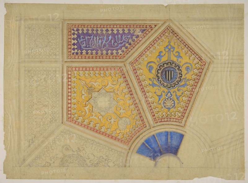 Design for the painted decoration of a coffered ceiling, second half 19th century.