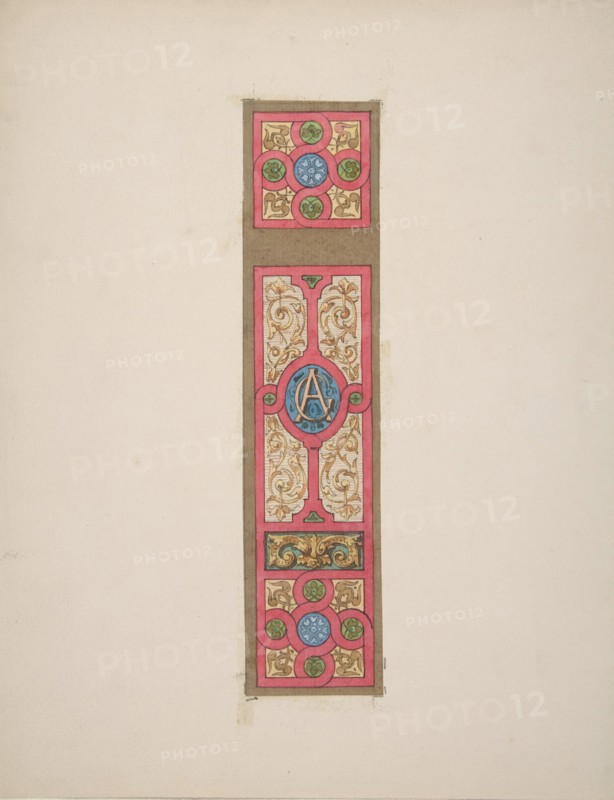 Design for the painted decoration of a wall of ceiling panel monogrammed "CA", second half 19th century.