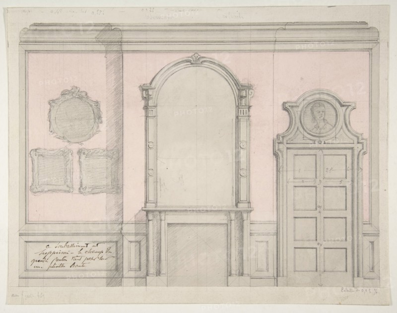 Design for treatment of a chimney-piece and adjacent door, 1830-97.