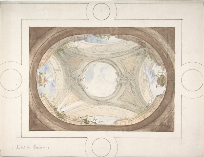 Design for Trompe L'Oeil Ceiling for Dining Room, Hôtel de Trévise, 1850-1910.