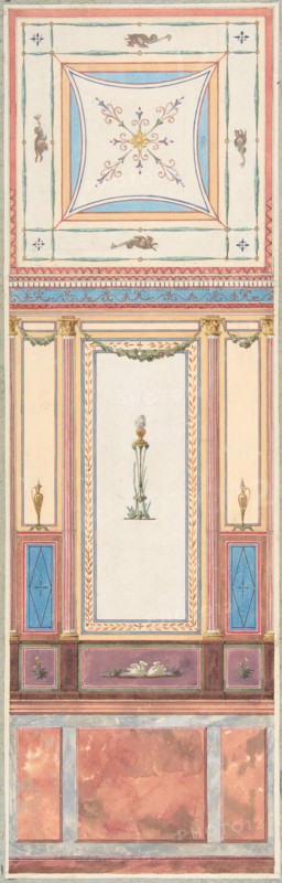 Design for Wall Paneling and Ceiling in Pompeiian Style, The Deepdene, Dorking, Surrey, 1875-79.
