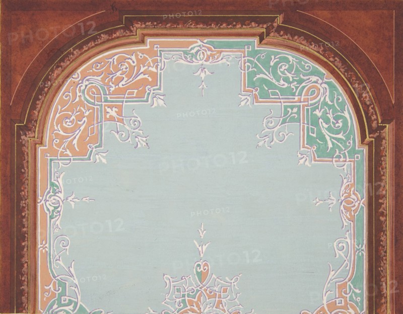 Designs for a painted ceiling with filagree borders, 1830-97.