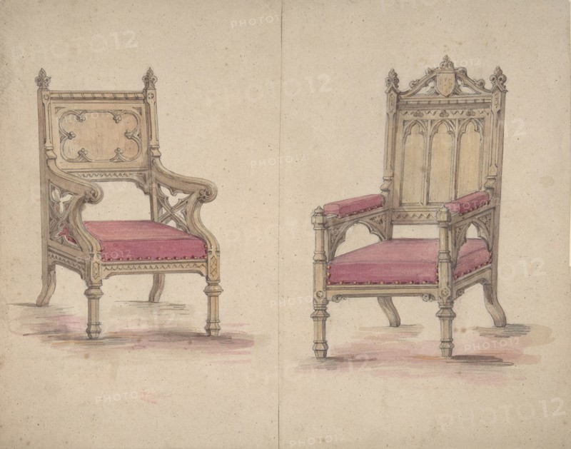 Designs for Two Gothic Style Chairs, 19th century.