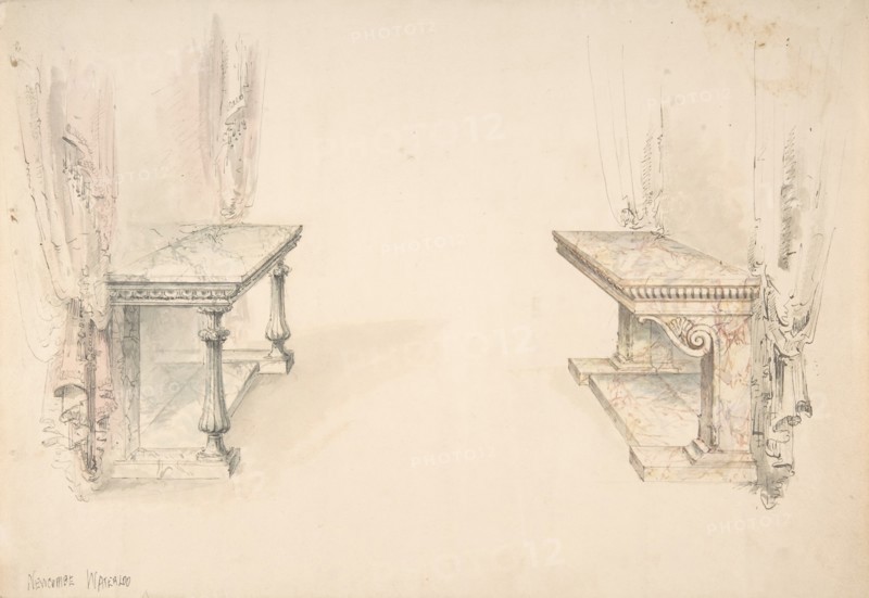 Designs for Two Marble Pier Tables with Draperies, early 19th century.