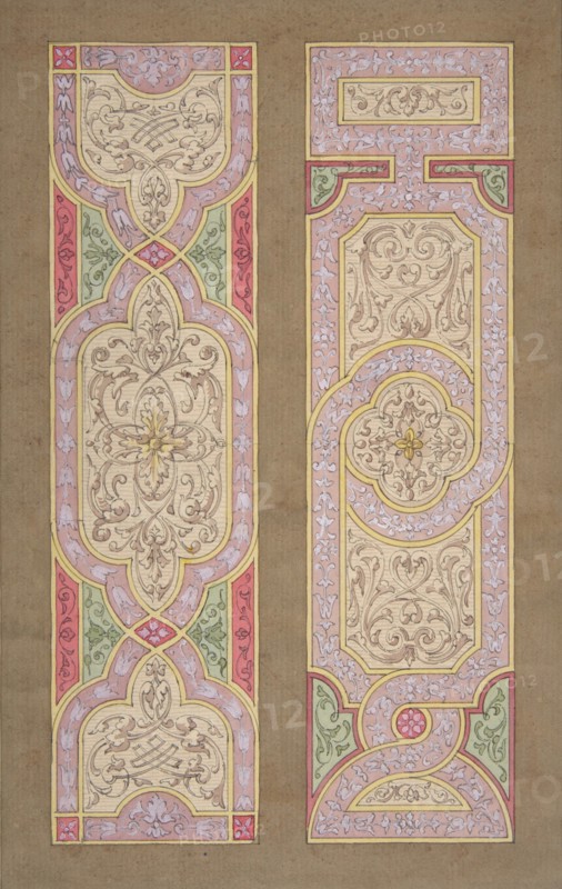 Designs for two panels painted in rinceaux, 1830-97.
