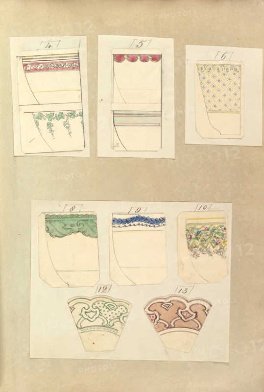 Eight Designs for Decorated Cups and Two Designs for Plate Rims, 1845-55.
